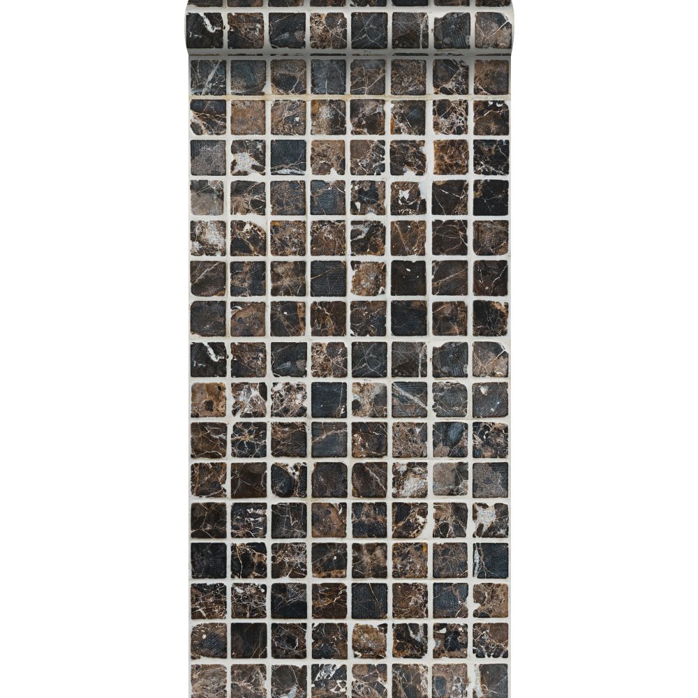 carta da parati XXL in TNT piastrelle mosaico marrone e nero - carta da  parati