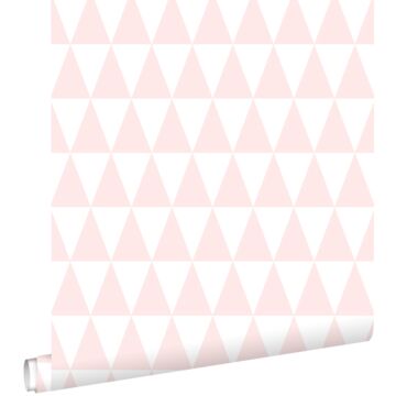 carta da parati triangoli grafici rosa chiaro e bianco