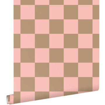 carta da parati scacchi rosa e marrone beige