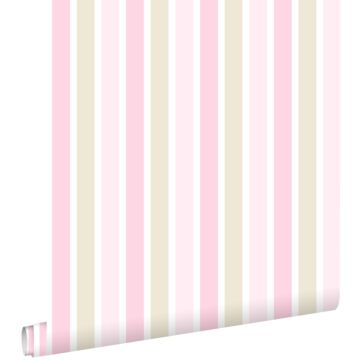 carta da parati strisce verticali rosa chiaro, beige e bianco