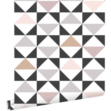 carta da parati astratto modello triangolo bianco, nero, grigio caldo e rosa veccho