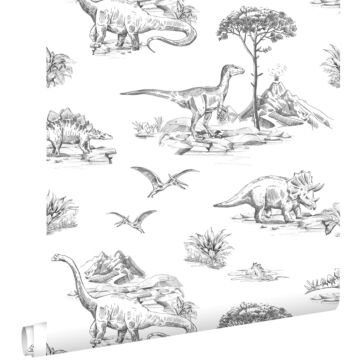 carta da parati dinosauri bianco e nero