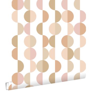 carta da parati motivo grafico terracotta, rosa e beige