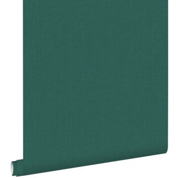 carta da parati liscia con effetto struttura di lino tessuto verde petrolio