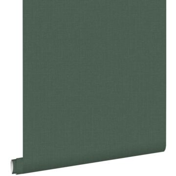 carta da parati liscia con effetto struttura di lino tessuto verde scuro