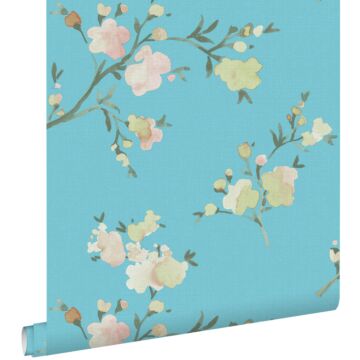 carta da parati tessuto non tessuto struttura eco fiori di ciliegio blu-Van-Gogh