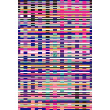 fotomurale motivo grafico in tessuto rosa, viola, blu e nero