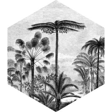 adesivo da parete paesaggio con palme bianco e nero