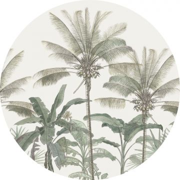 fotomurale autoadhesivo tondo palme beige chiaro e verde grigiastro