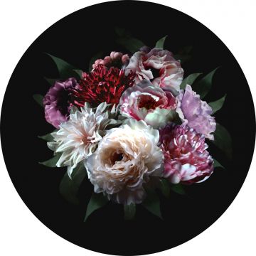 fotomurale autoadhesivo tondo mazzo di fiori multi colore su nero