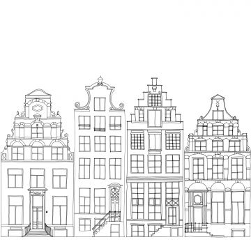 fotomurale case dei canali di Amsterdam disegnate nero e bianco