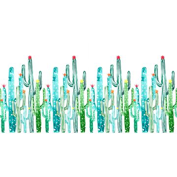fotomurale cactus in fiore dipinto acquerello verde giungla tropicale e turchese