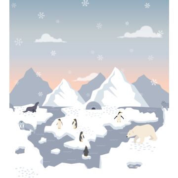 fotomurale orsi polari, pinguini e foche nella neve blu e bianco
